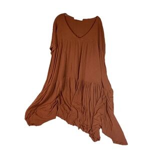 Free People FP Beach Tunic Dress Oversized Boho Rust Raw Hemp